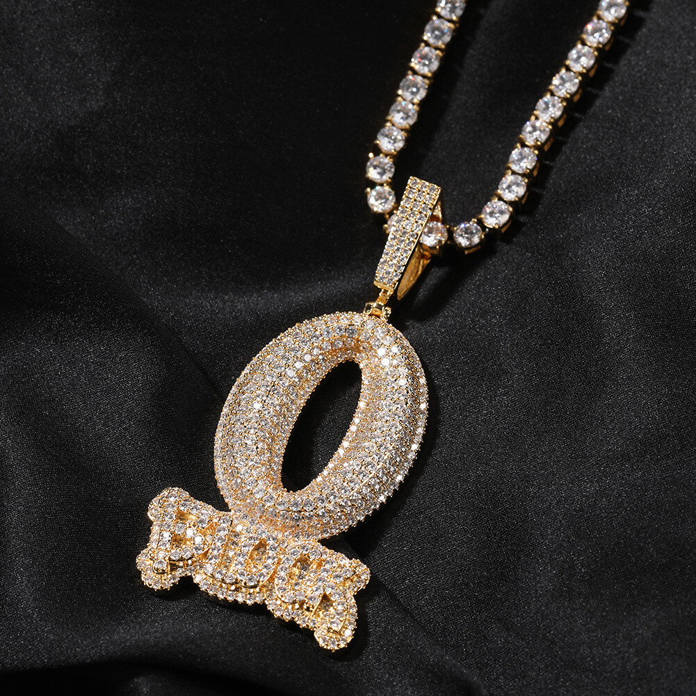Hip Hop Art Letter “O-BLOCK” Pendant Necklace Bling Full Zircon Men Jewelry Gift