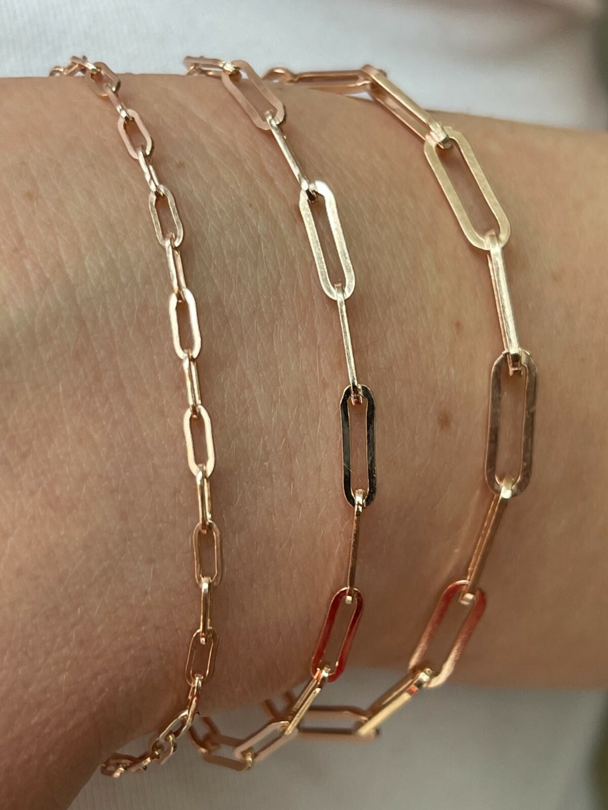14k Rose Gold Plated 925 Sterling Silver Paperclip Bracelet 2.5mm-4mm 6-8.5″
