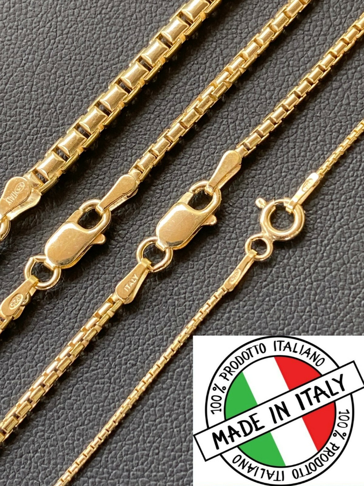 14k Gold Plated Solid 925 Sterling Silver Rounded Box Chain Necklace Men Ladies