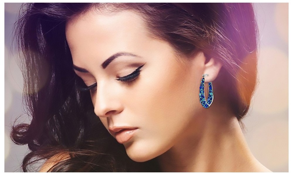 Women’s 18kt White Gold Inside Out Blue Hoop Earrings