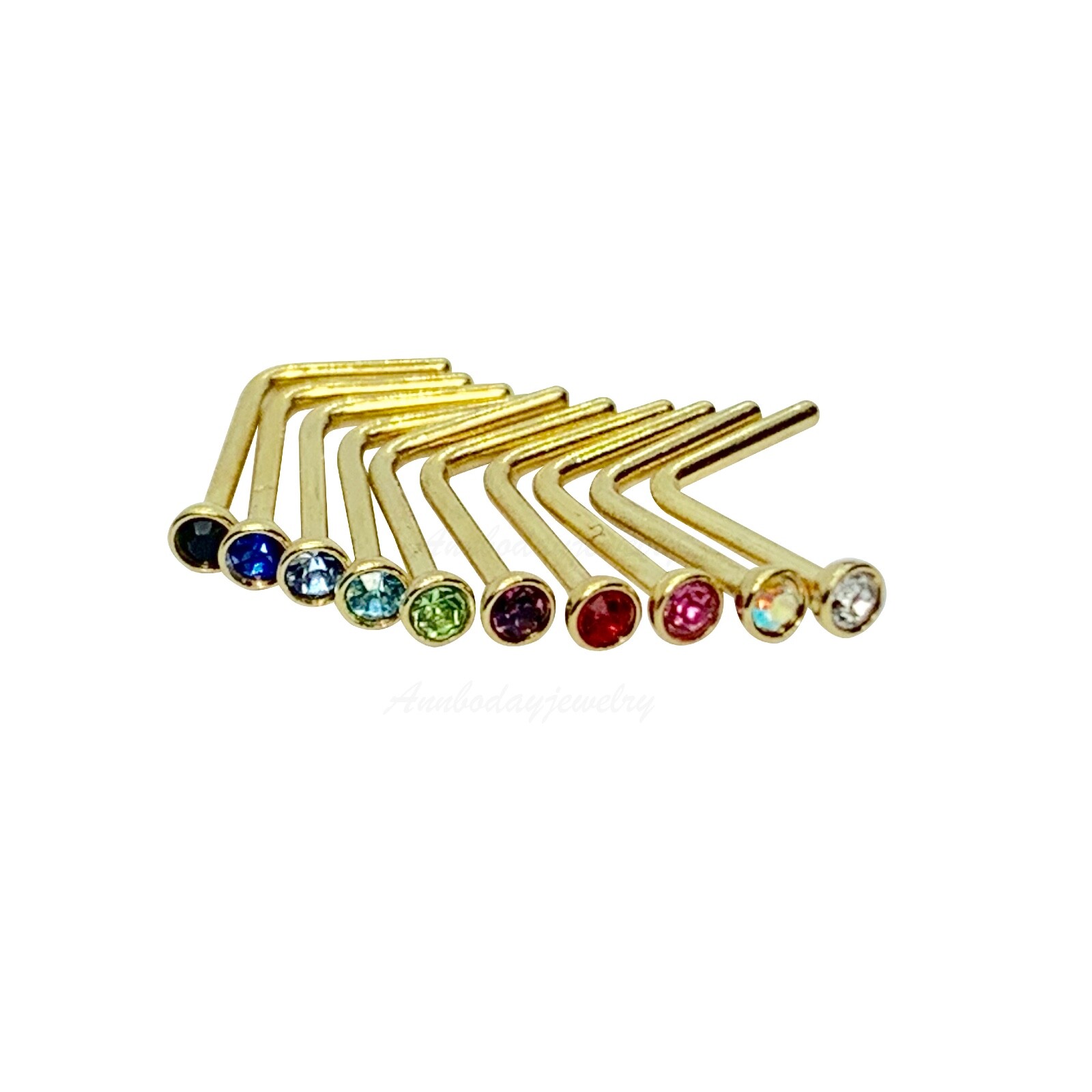 18G (1mm) Gold Tone 2mm 10 Colors Nose Rings L Shaped Stud Body Jewelry