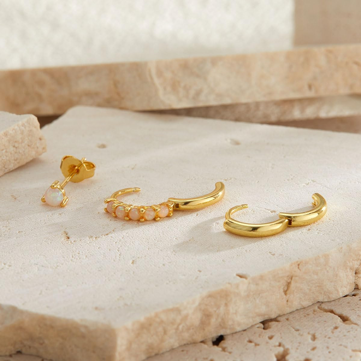 Opal Gold Earrings Set for Women Trendy Stud Earring Opal Huggie Earrings Stacks