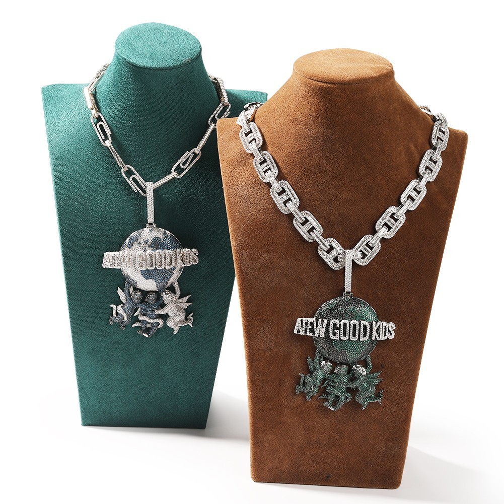 5AAA+ CZ Ice Out Hop Hip Bling A FEW GOOD KIDS 3 Angels Earth Pendant Chain