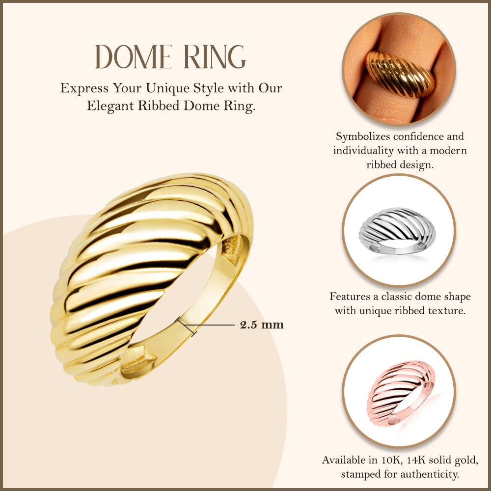 Gold Ribbed Dome Ring (Available in Yellow/Rose/White Gold)