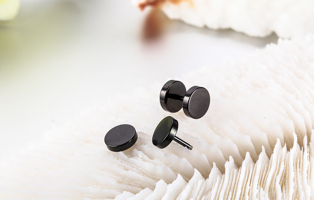Stainless Steel Men Unisex Fake Black Ear Stretcher Plugs Cheater Earrings 2pcs