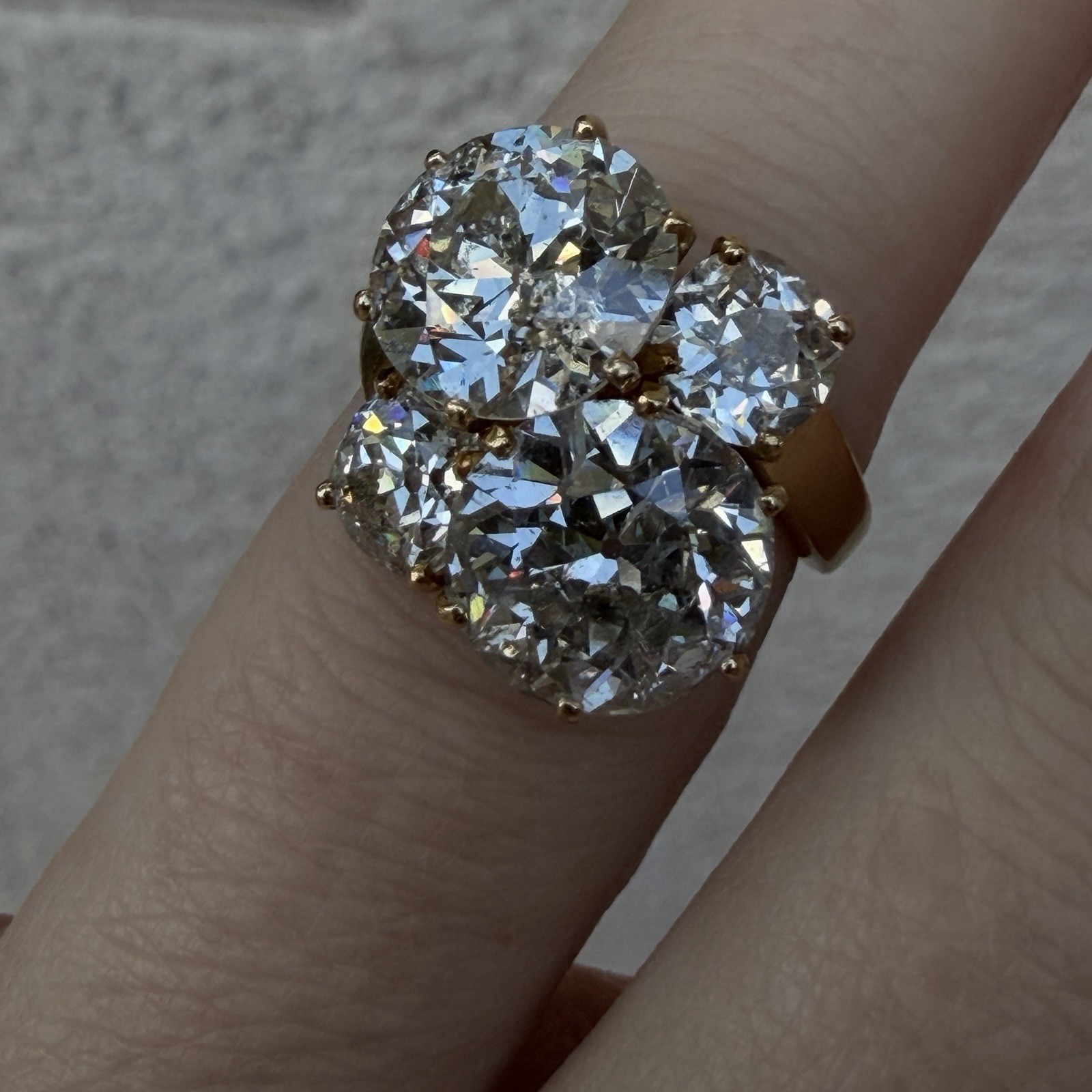 Over 9 Carat Two Old European Cut Diamond 2 Old Mine cut Diamond 18k Ring French