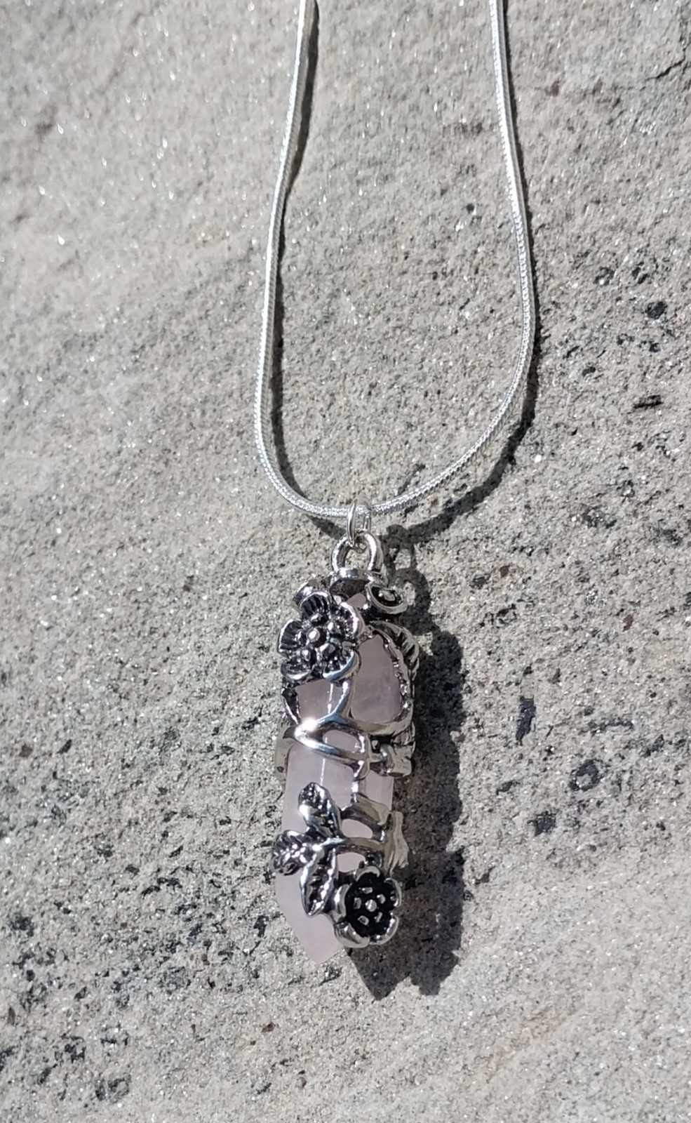 Pink Amethyst Flower Wrapped Pendant With 24″ Sterling Chain