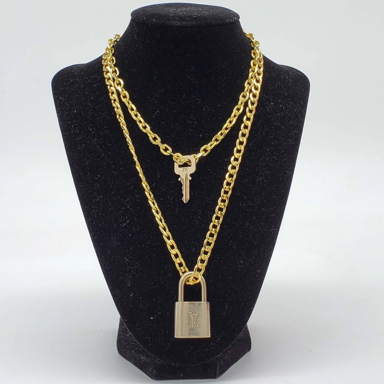 Authentic Louis Vuitton Lock & Key w/ 18k Gold Plated Chain Necklace