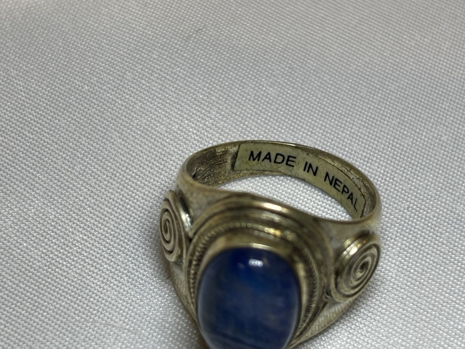 Vintage 925 Nepal Sterling Silver Blue Kyanite Moonstone Spiral Ring Sz 7
