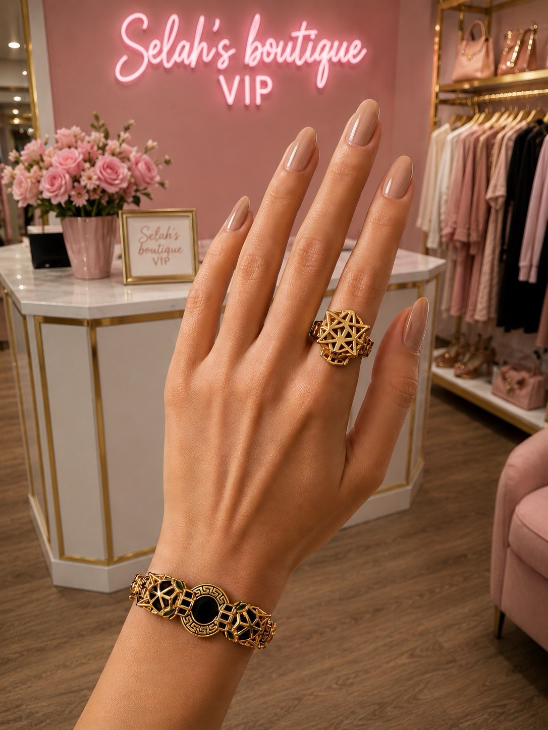 Elegant top quality gold tone none fade none tarnished bracelet and ring size 10