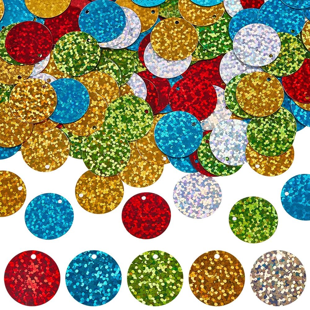 600Pcs 5 Colors Round Sequins Flat Sequin Paillettes 20mm Plastic PVC Colorfu