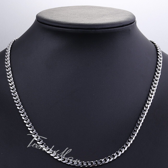 5mm 16-36″ Silver Stainless Steel Curb Cuban Chain Necklace Choker for Men Women