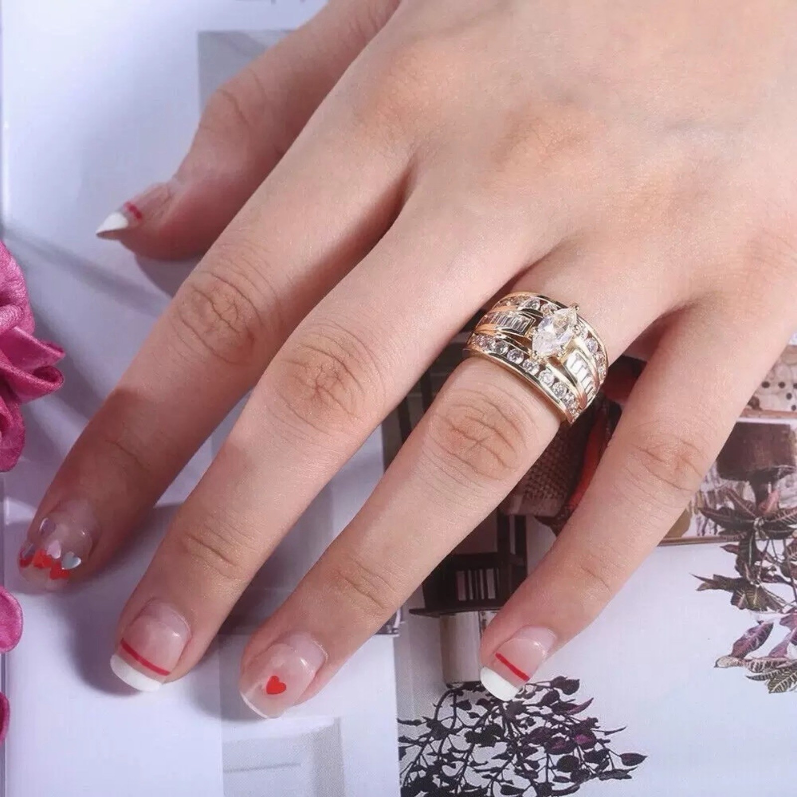 18k Yellow Gold Plated Women Ring White Zirconia Ring Simulated 6-10 #2