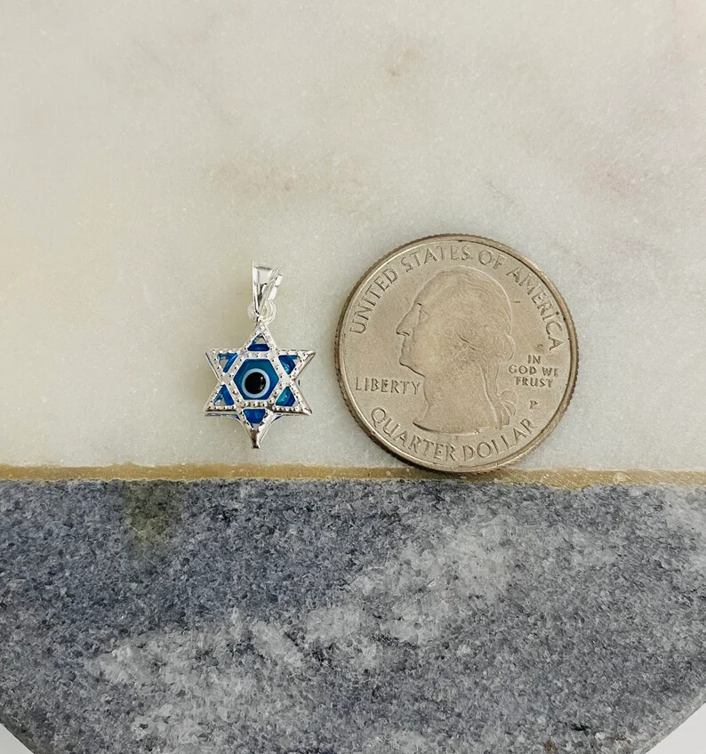 925 Sterling Silver Murano Glass 18mm x 10mm Star of David Pendant- P147
