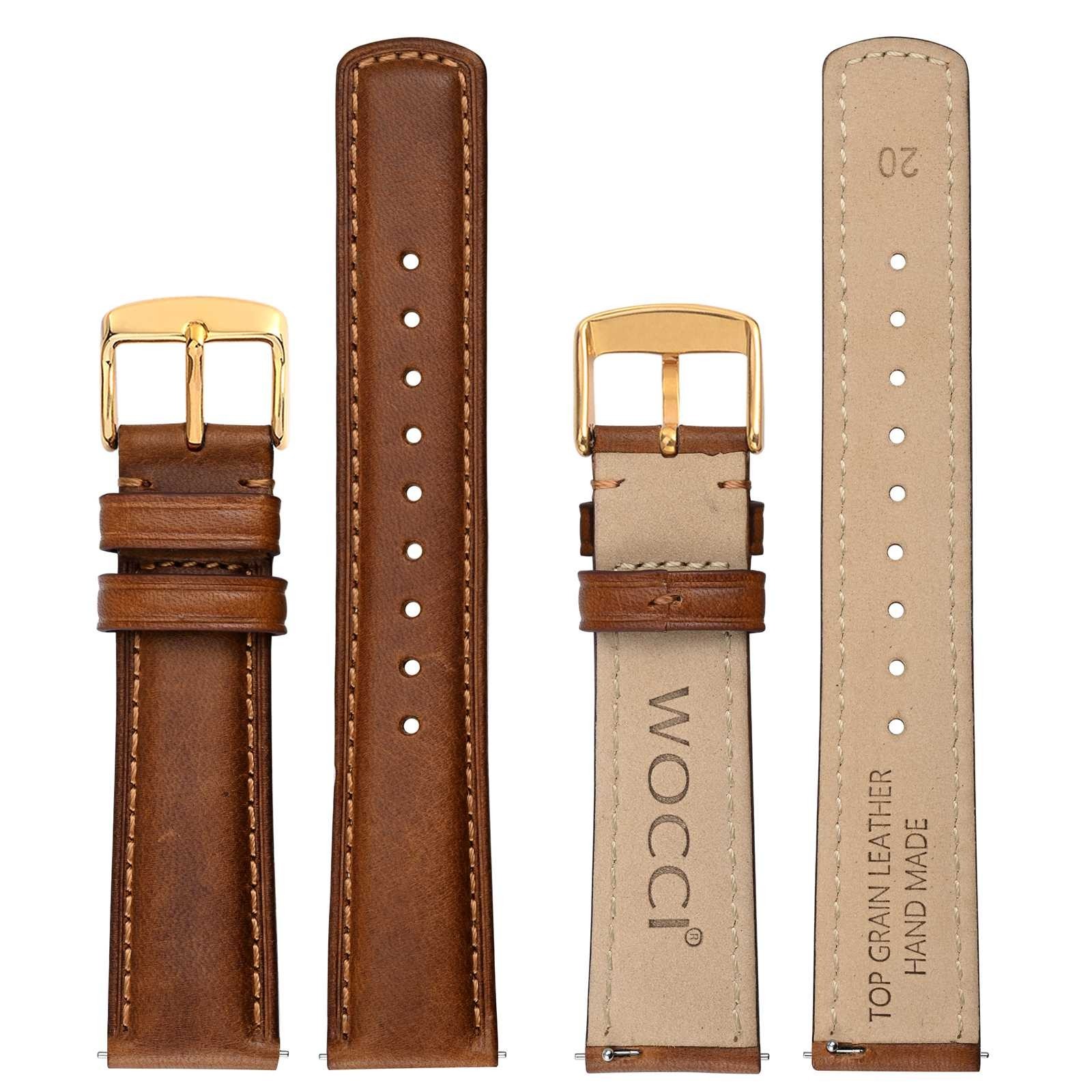 WOCCI Oil Wax Genuine Leather Watch Band, Quick Release Men Strap 18 20 22mm
