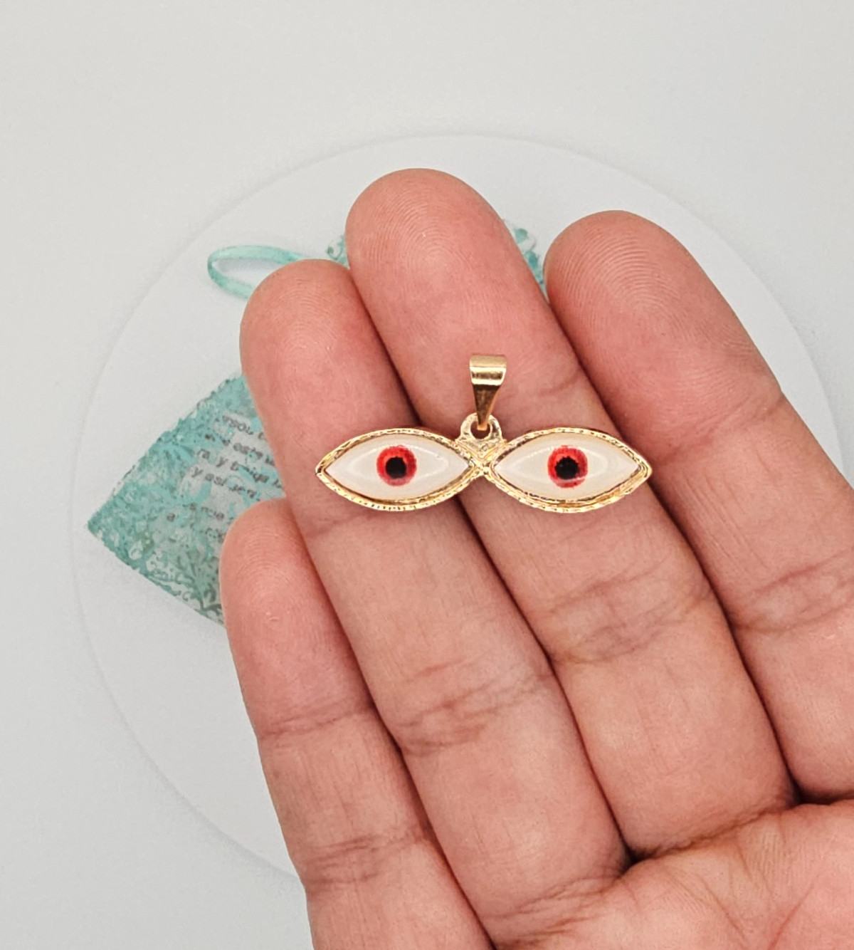 Charm Pendant Yellow Gold Filled Two Red Evil Eye 18k – Pendiente Ojo Turco