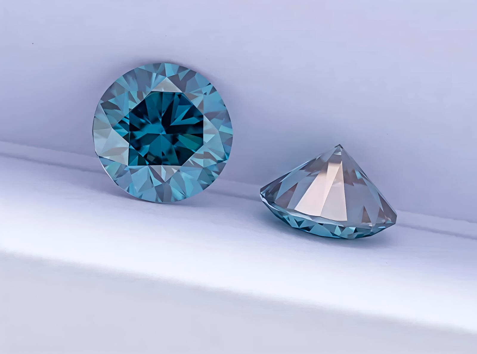 2 CT Pair Fancy Blue Color Round Cut VVS1 Moss Diamond Premium 6.75 MM Gemstone