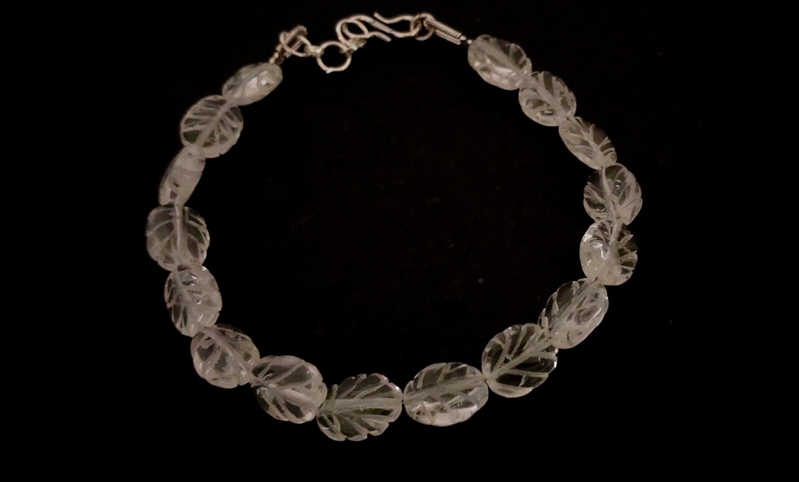 7″inch Bracelet Natural Crystal Quartz Oval Leaf Carved Smooth 9x14mm Beads