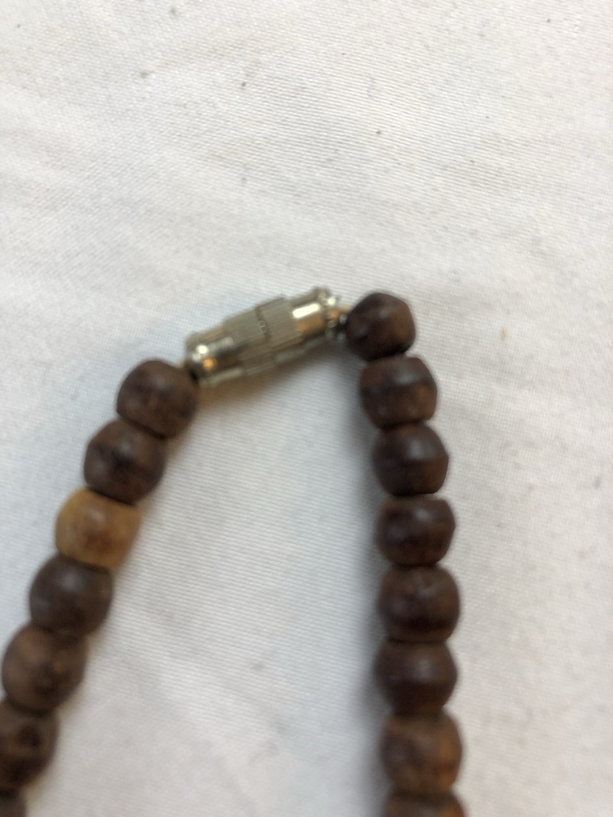 Vintage Handcrafted Dark Wood Beaded Statement Necklace Geometric Boho Artisan