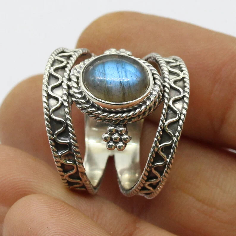 Labradorite 925 Sterling Silver Band &Statement Ring Handmade Ring All size-b-34