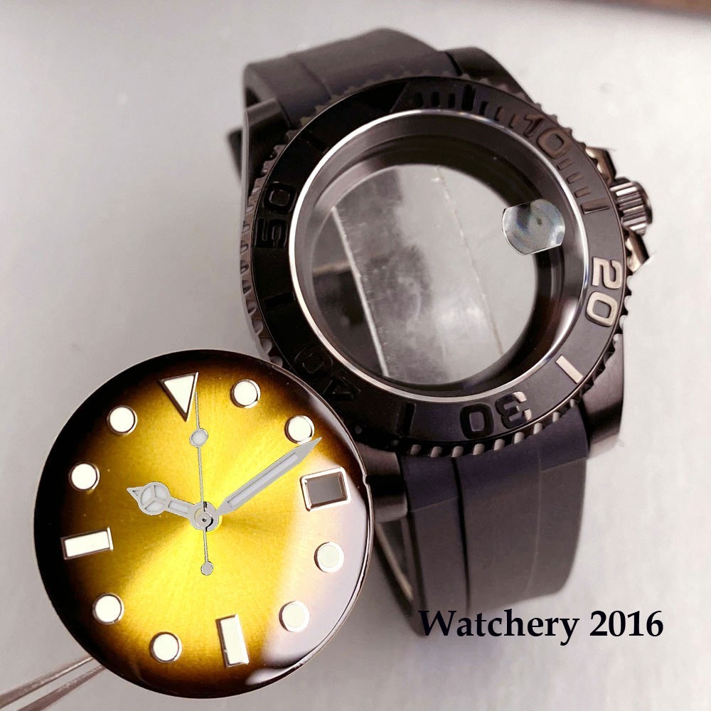 10ATM Black PVD 40mm Diver Watch Case Dial Hands Set NH35 NH36 Auto Watch Parts