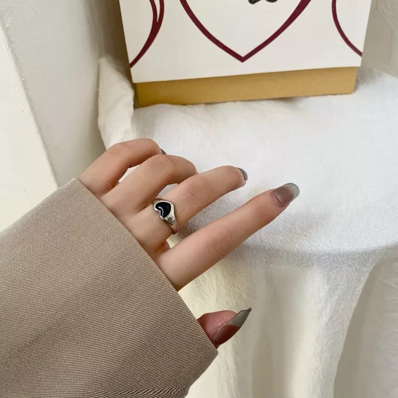 1PC Fashion Retro Love Ring Personalized Adjustable Opening Heart Shaped Trendy