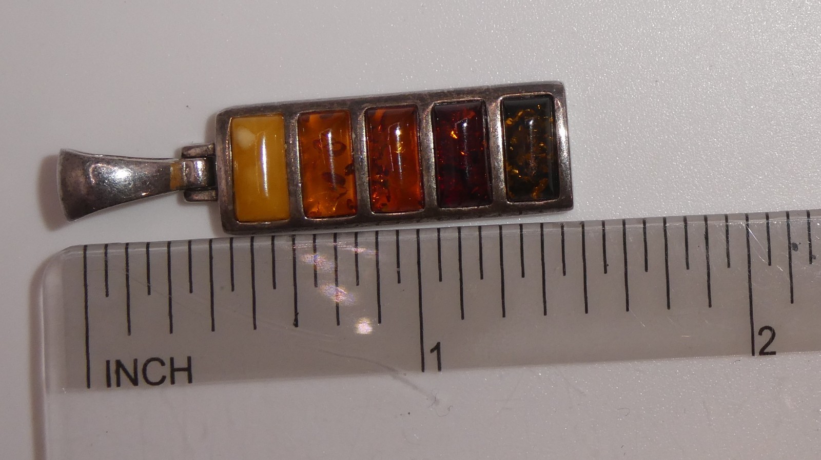 Vintage Sterling Silver Multi Color Amber Pendant Amber Layered Inlay Modernist