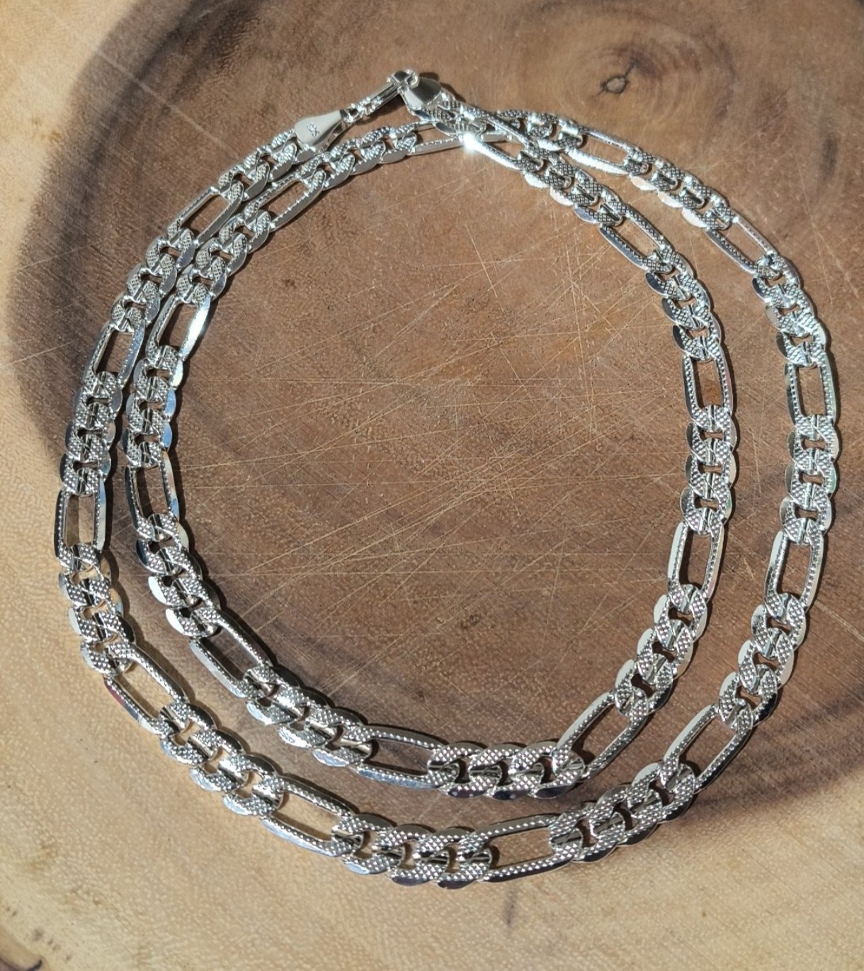 925 silver Stamped chain necklace 7 mm wide 30 in long