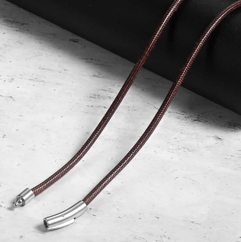 3mm Coffee Braided Leather Cord Stainless Steel Necklace Stain Chain 16-32″