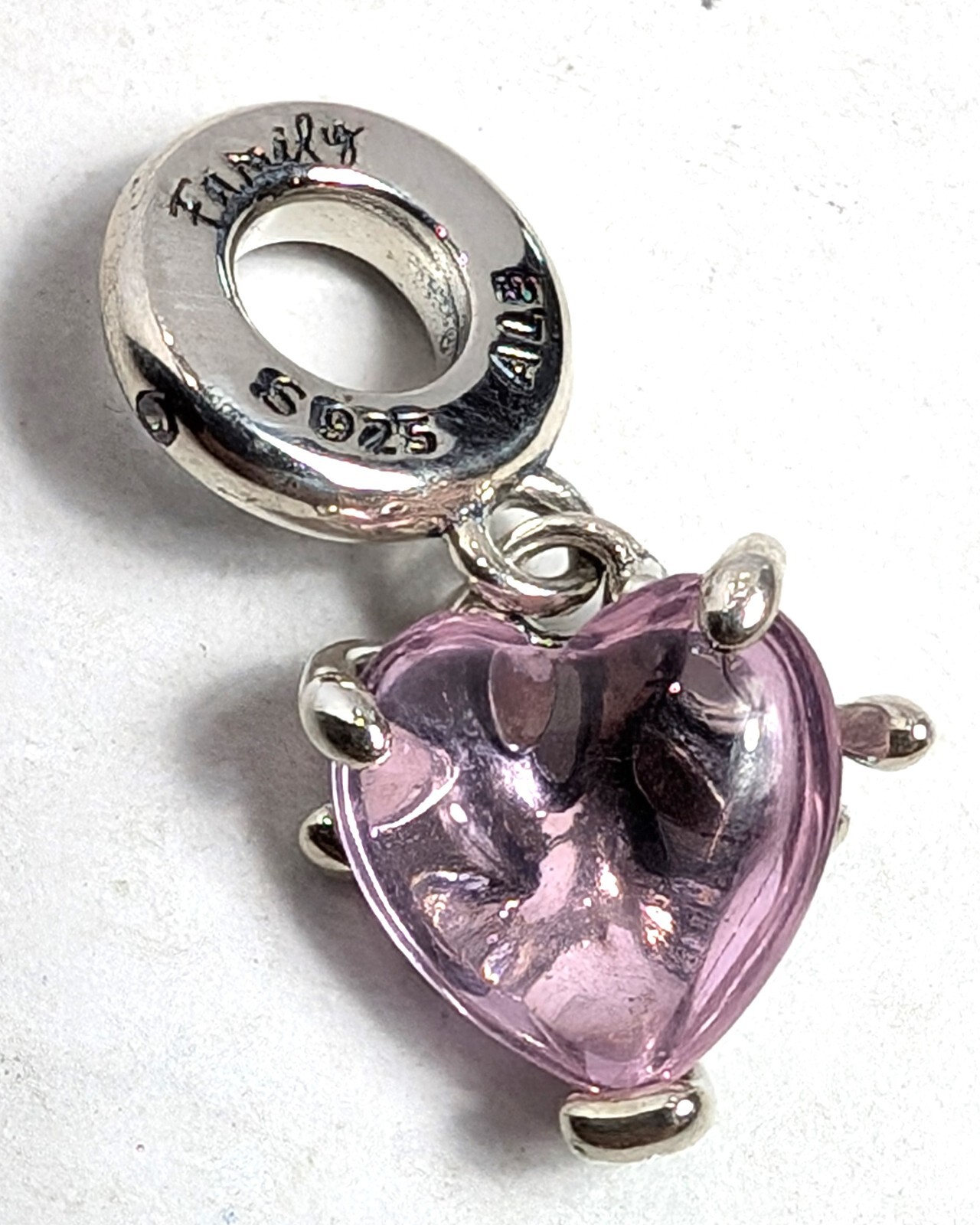 Authentic Pandora Charm, Pink Family Tree and Heart Dangle, #792654C01