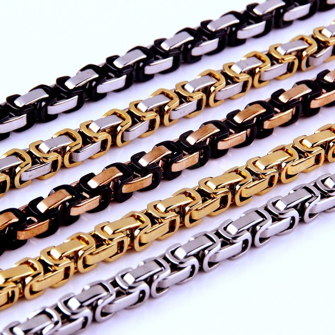 18-40″Men Stainless Steel 5/6/8mm Silver/Gold/Black Byzantine Box Chain Necklace