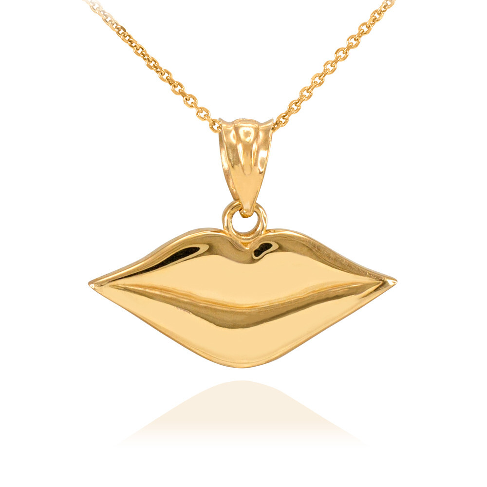 Solid Gold Polished Lips Charm Necklace (Available in Yellow/Rose/White Gold)