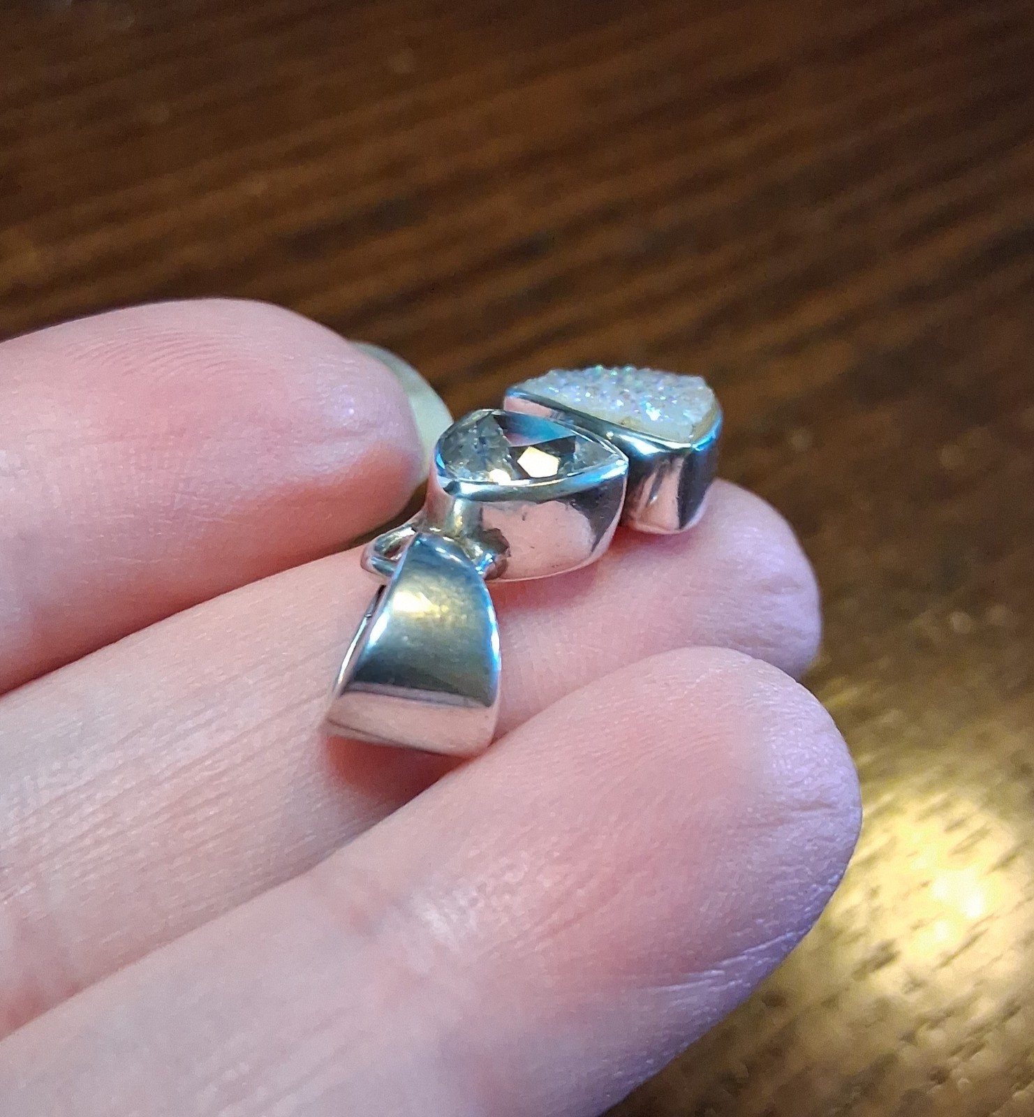Starborn Sterling Topaz & Rainbow/AB Druzy Pendant 4.3g See Pics/Description