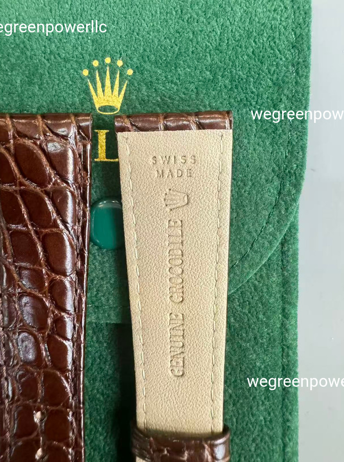 ROLEX brown Crocodile Leather Band 20/16mm With Rolex Buckle NOS Silver Plated