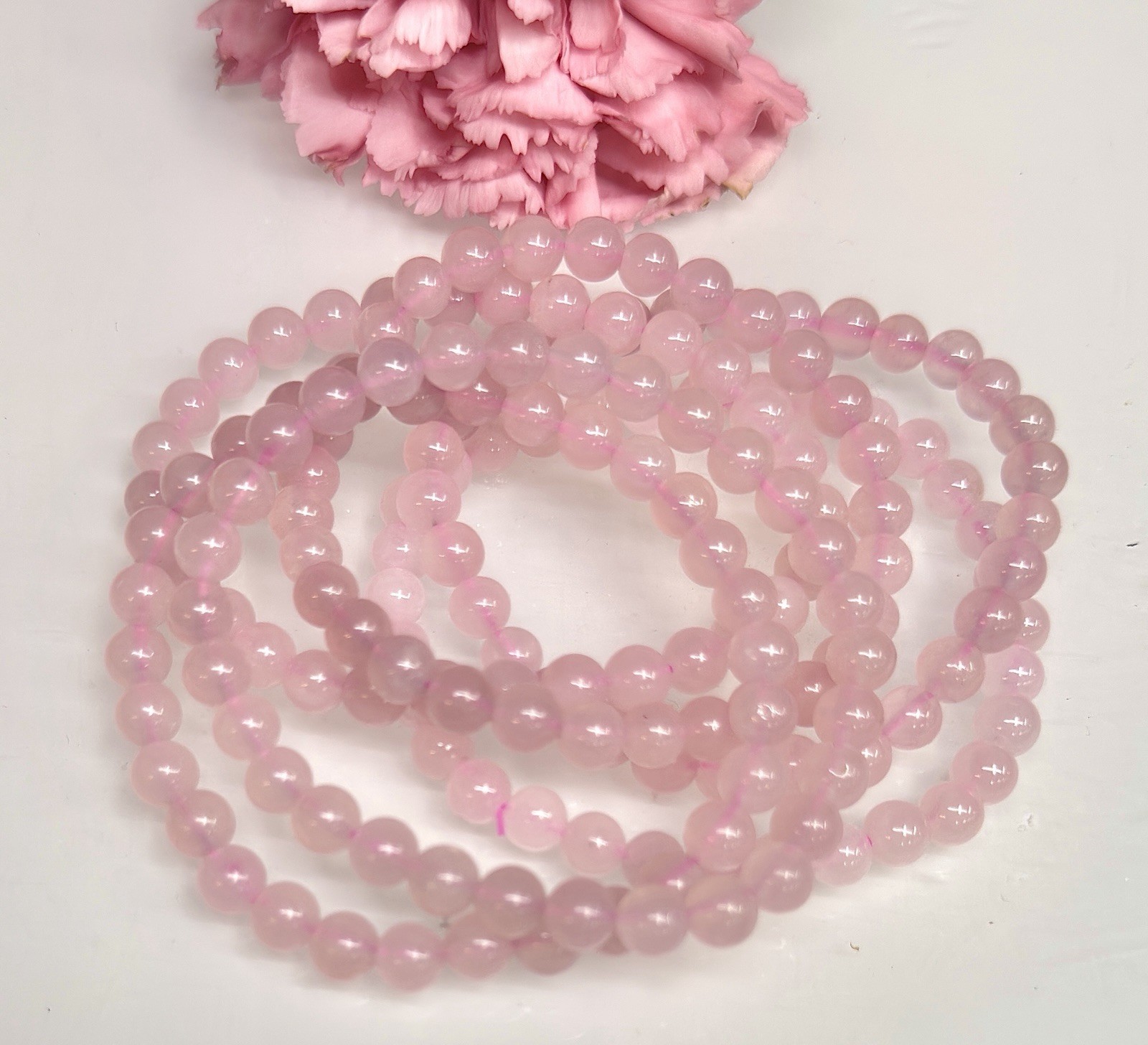 Wholesale 6 Pcs Natural Rose Quartz 6mm 7.5” Crystal Healing Stretch Bracelet