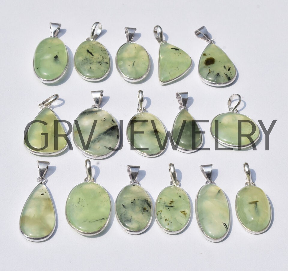 1-500 Pcs Prehnite Pendant Wholesale Lot Bulk: Silver Plated Necklace WH-19