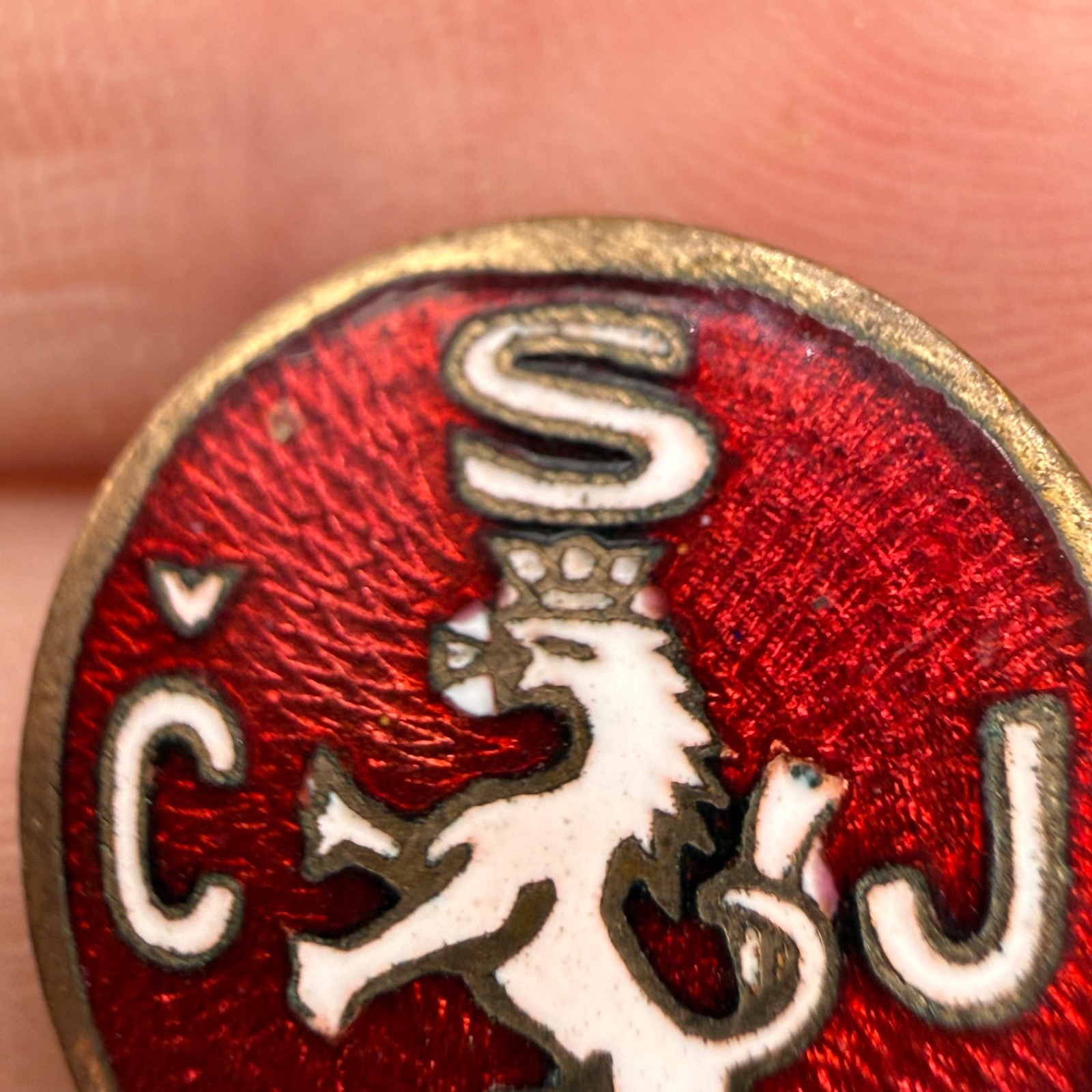 Vintage Czech Republic Enamel Pin Coat of Arms Gold JM Goodell