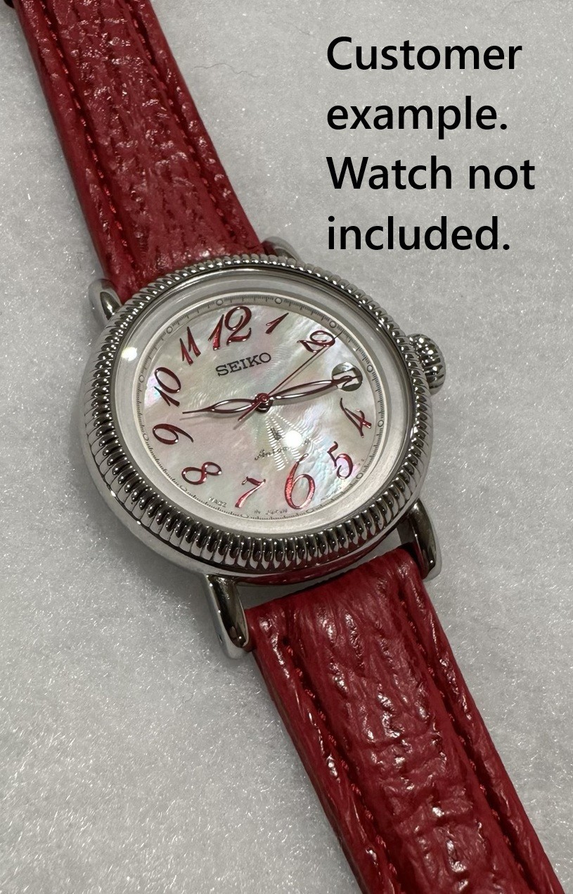 Red Genuine Shark Sharkskin 20mm Regular Padded Watch Band Silver Tone Buckle