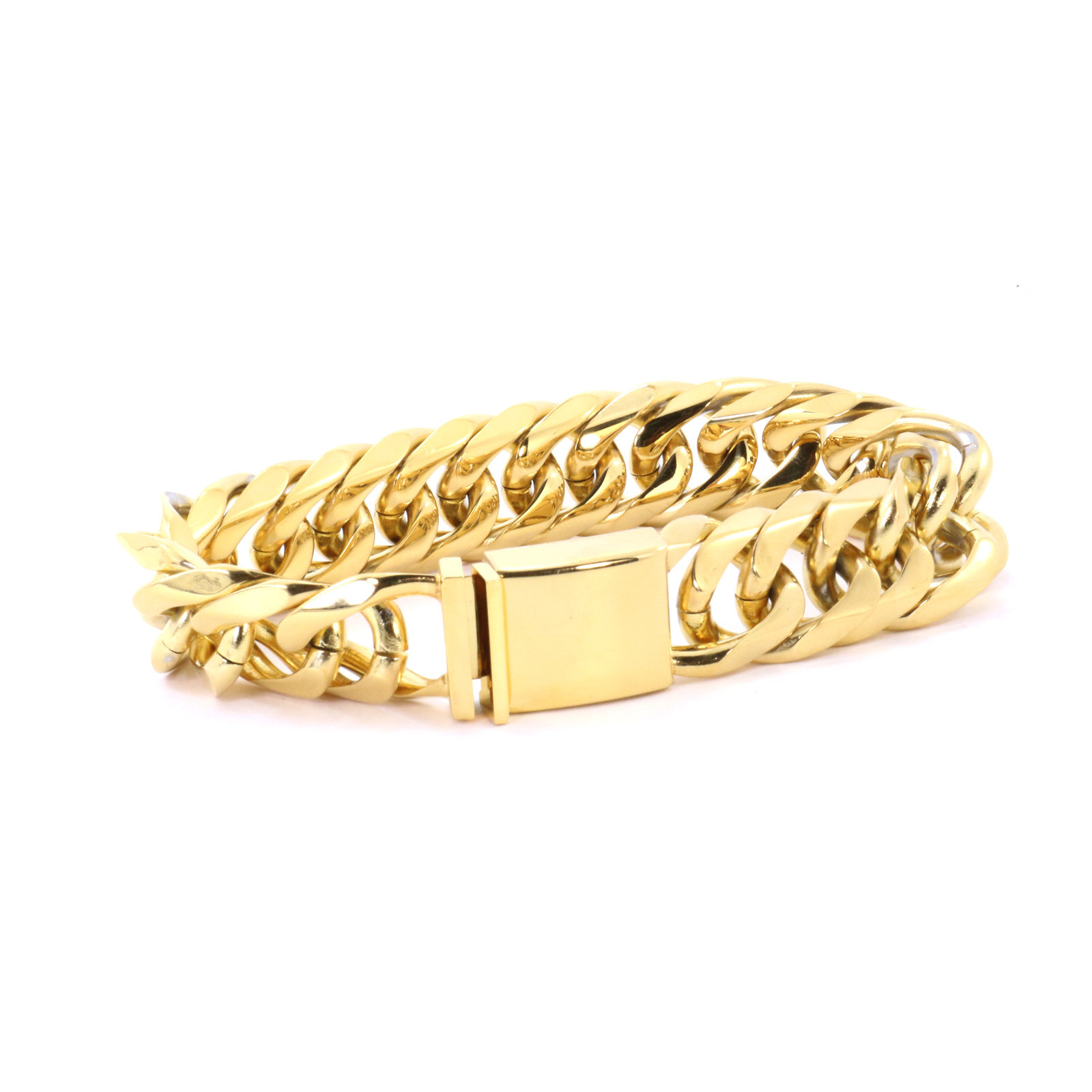 ANTI-TARNISH SOLID 14K GOLD FINISH MIAMI CUBAN LINK CHAIN & BRACELET 18MM 36”