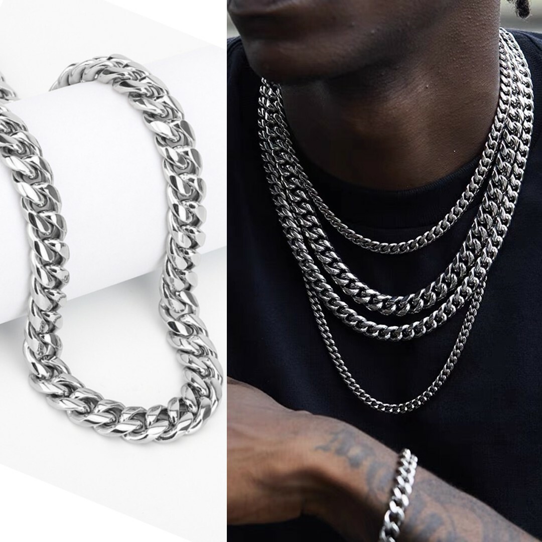316L Stainless Steel Miami Cuban Link Chain 5mm Silver For Men Women 20″-30″