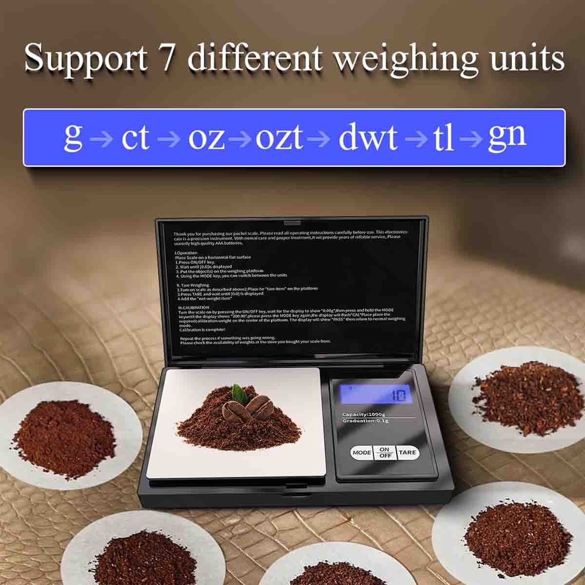 0.1g High Accuracy Mini Jewelry Scale 1000g 7 Units for Gold Gem Weighing