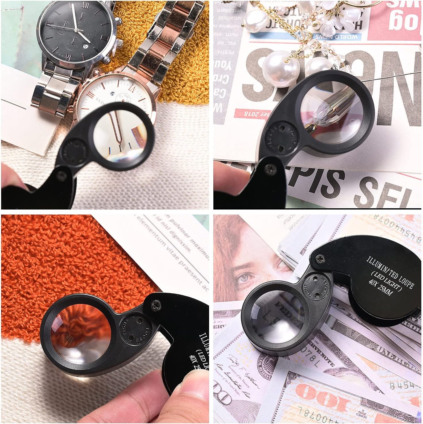 30X 60X Illuminated Jewelers Eye Loupe Foldable Magnifier Bright LED Light Gold