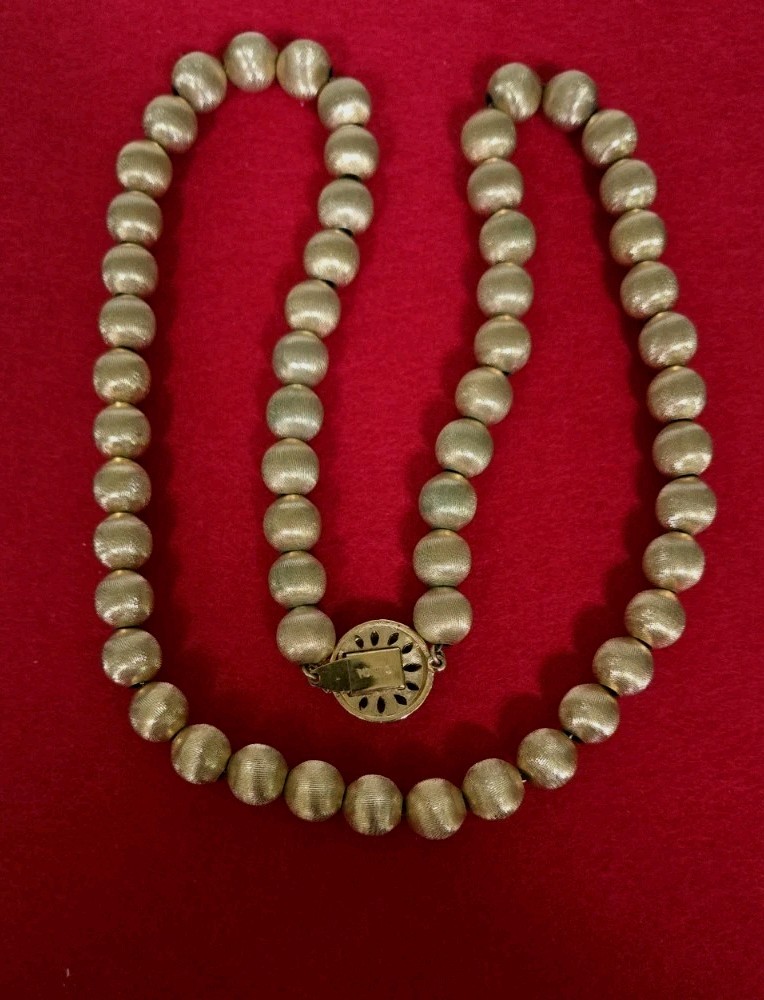 vintage Monet Satin brushed Gold tone ball 23″ Long Necklace