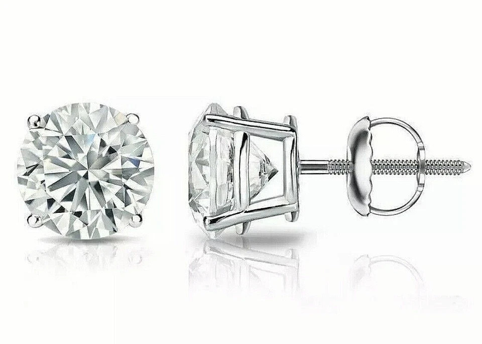 2 Ct Round Cut Natural Moissanite Stud Earrings 14k White Gold Plated