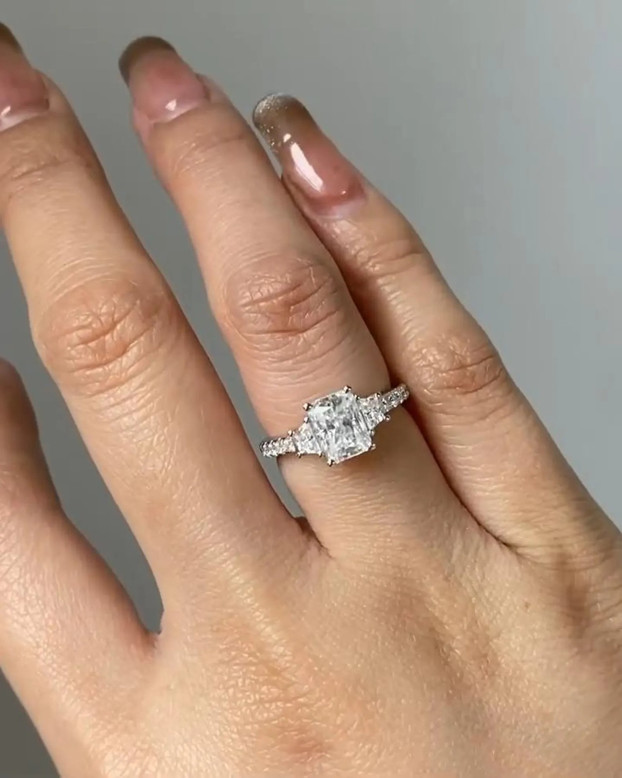 2 CT Radiant Cut Moissanite Trilogy Engagement Ring, 925 Silver Anniversary Ring
