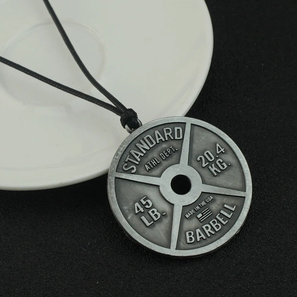Weight Plate Men’s Fitness Gym Necklace Barbell Dumbbell Pendant Weightlifting