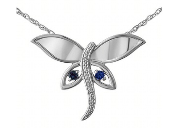 Couple’s Birthstone Dragonfly Necklace Charm Sapphire Alexandrite 10k White Gold