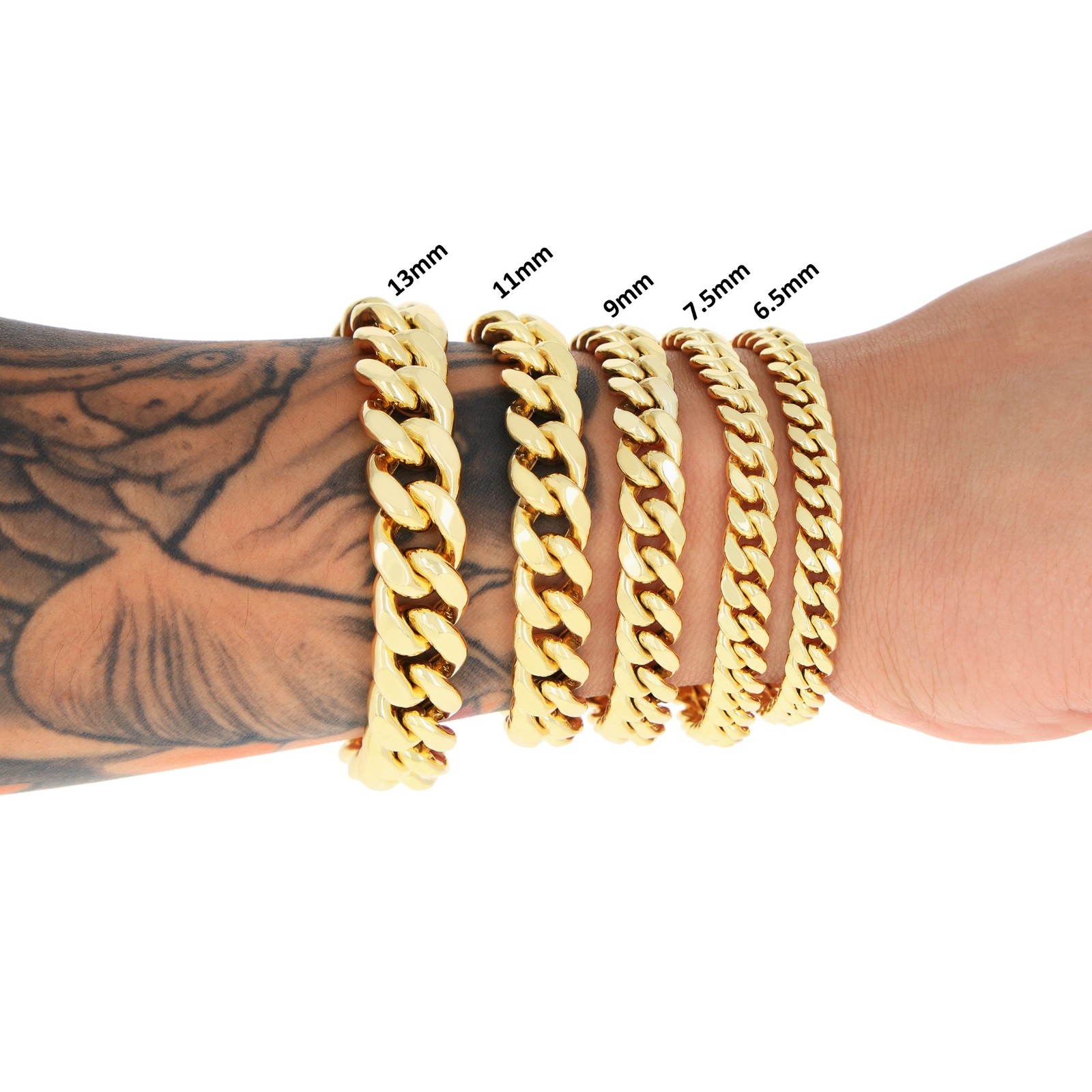 10K Yellow Gold 3mm-13mm Miami Cuban Link Chain Bracelet Men Women 7″ 7.5″ 8″ 9″