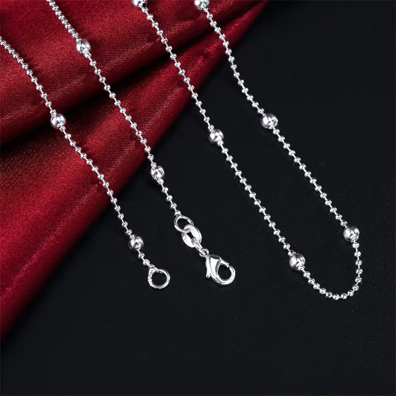 925 Sterling Silver Sweater Bead Chain Women Necklace Fine Jewelry 16-24 Inches