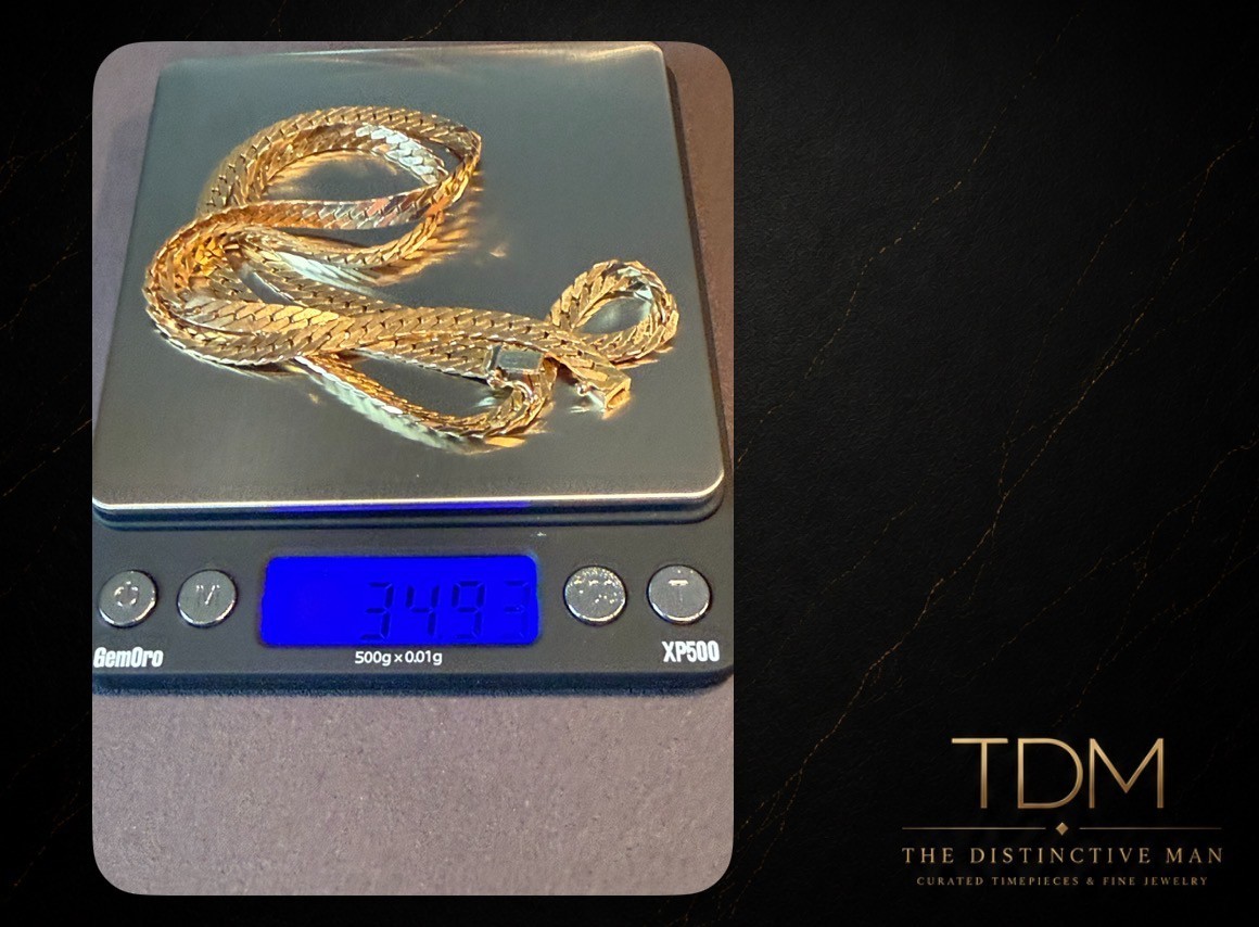 Vintage Italian 14K Yellow Gold Herringbone Necklace – 35 gram heavyweight